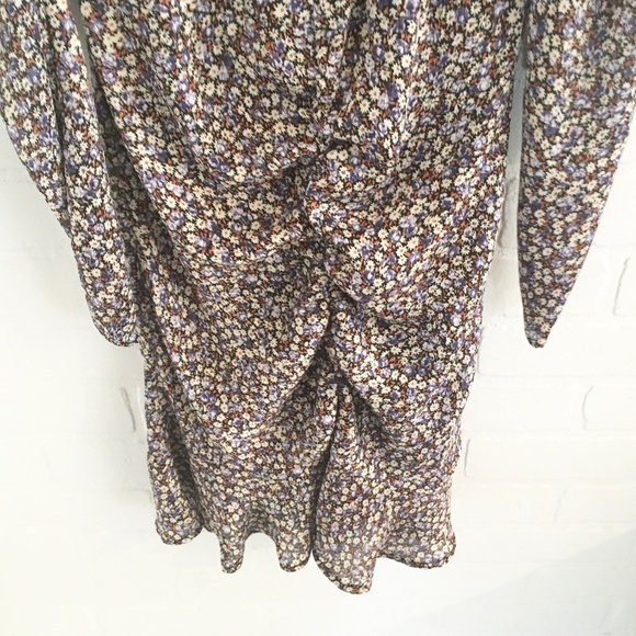 ZARA Mini Dress Floral Print Daisies Ruched Long Sleeve Sz Pleated Lavender XS - Picture 5 of 15